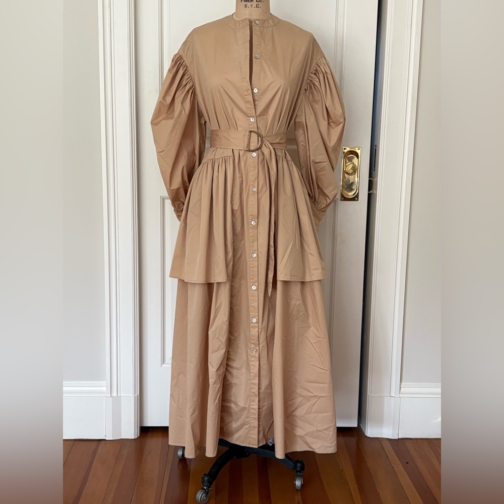 NWT Italian Designer maxi dress, tan sz 10-12